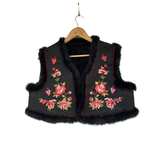 Handmade Vest Reversible M Embroidered Fur Trim Quilted RHH10571 BOHO Open Crop - Picture 7 of 11